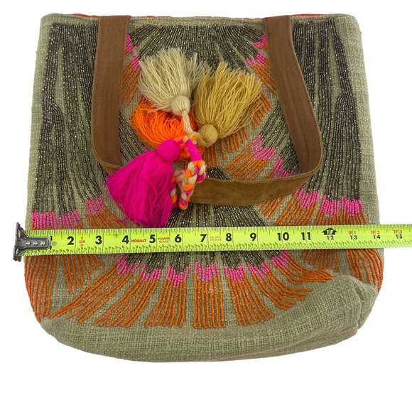 Camel Threads Totes n Toes Beaded Tote Bag Large Vibrant Pink Boho Beach Tassels main image 11